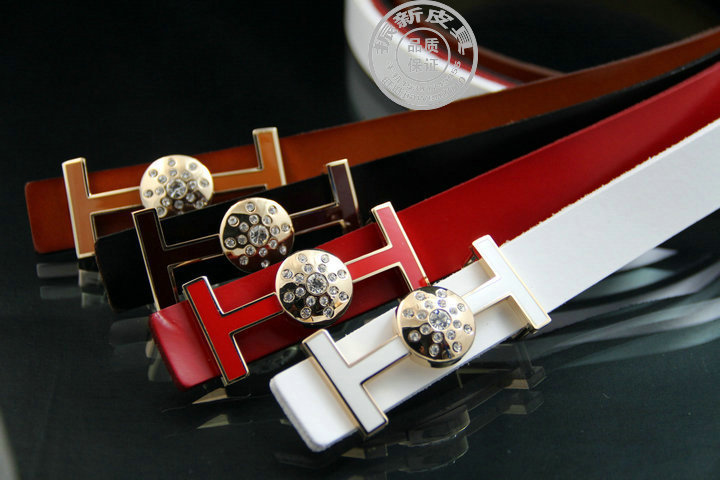 Fashion red blue orange black white brown female leather belt with H shape smooth buckle model no.p421-34 free shipping