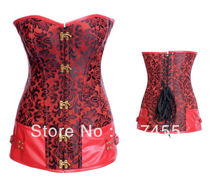 Fashion red Women intimates shaper sexy lingerie leather steel bone corset size S-2XL 2841 wholesale
