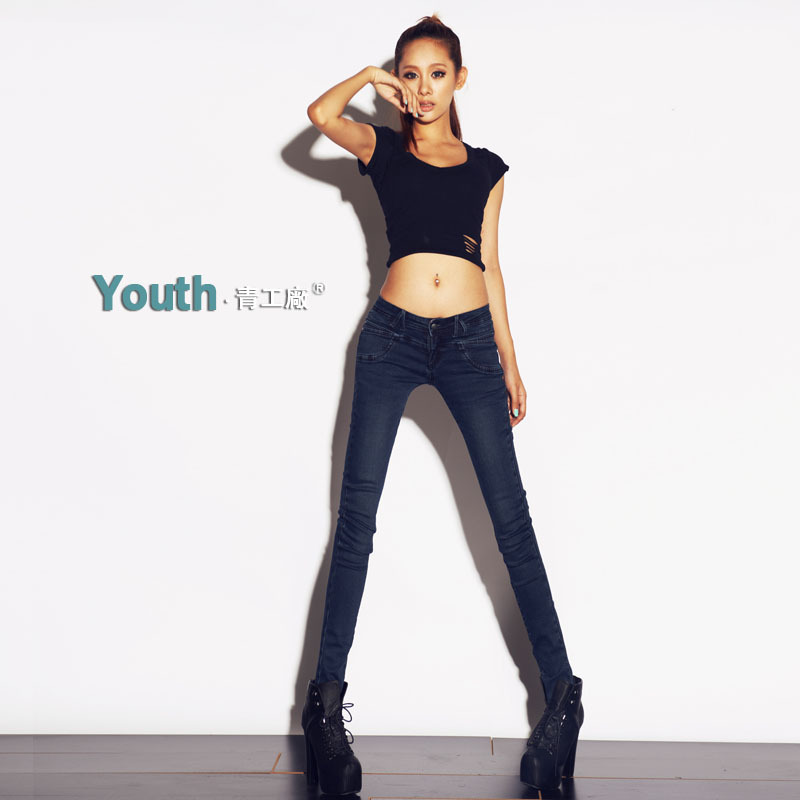 Fashion retro finishing jeans pants low-waist tight pencil pants trousers