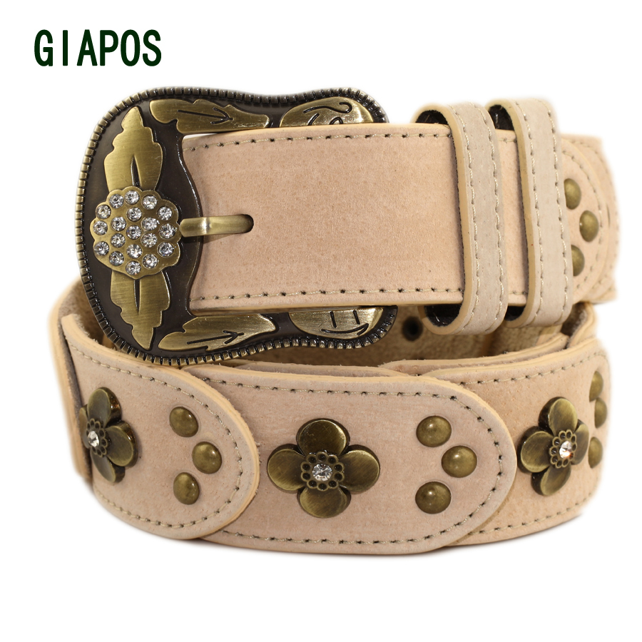 Fashion rhinestone giapos vintage belt female all-match genuine cowhide leather strap women's
