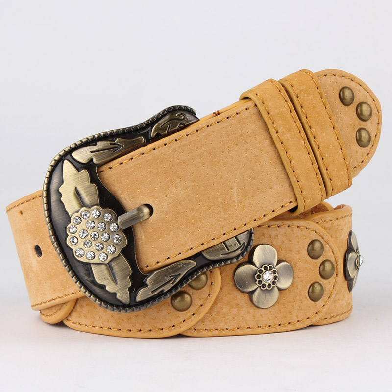 Fashion rhinestone vintage belt Women all-match belt genuine leather strap inlaying women's