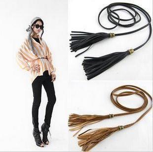 Fashion ring tieclasps bow belt lengthen leather strap decoration tassel chain rope