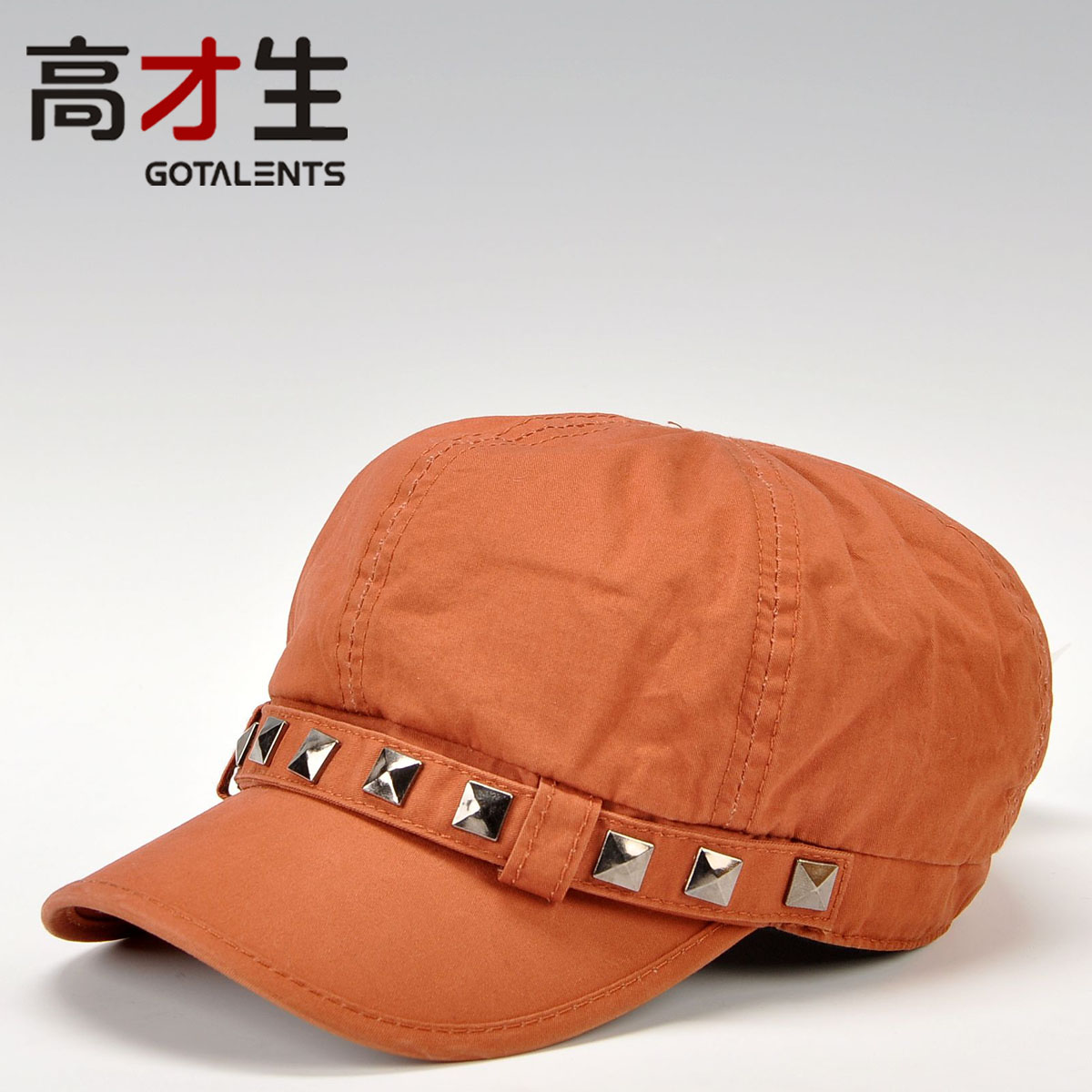 Fashion rivet outdoor short brim newsboy cap octagonal cap solid color casual cap women's hat