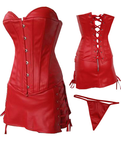 Fashion royal shaper lacing leather red vest belt short skirt 9102