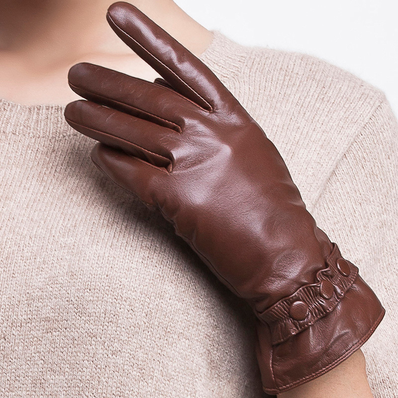 Fashion rubber band laciness thermal genuine leather gloves women's short design suede gloves igsbw12234