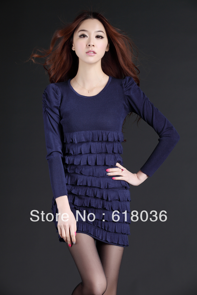 fashion ruched sweater dress for woman , free shipping red and black soft wear long sweater dress