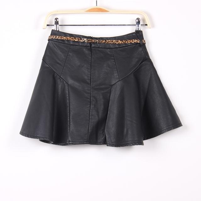 Fashion ruffle dress PU short skirt a-line skirt fashion all-match beautiful water washed leather bust skirt