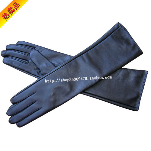Fashion ruslana korshunova women's long design genuine leather sheepskin gloves 40cm