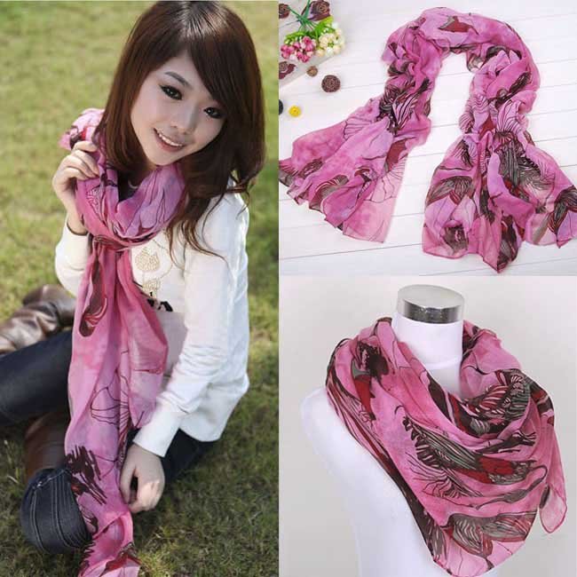 Fashion Scarves lady's shawl begonia pattern neckerchief voile wraps muffler 11042507 Wholesale(10pcs/lot) Free Shipping