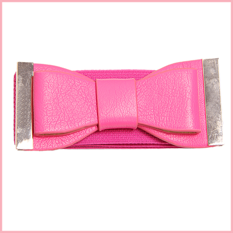 Fashion senior faux leather double layer bow decoration women's belt elastic waist female sj0046