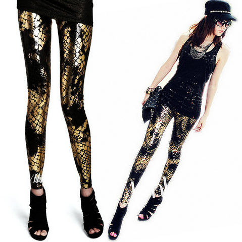 Fashion serpentine pattern jazz hiphop jazz dance pants bronzier faux leather female 0293 legging