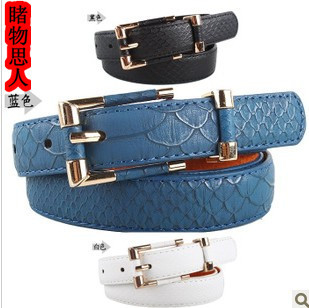 Fashion serpentine pattern women's genuine leather thin belt strap ladies all-match decoration belt female