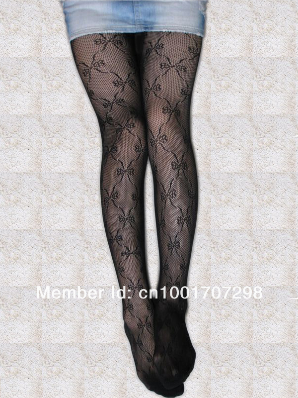Fashion sexy black lace socks, bow pattern fishnet stockings pantyhose ,socks women