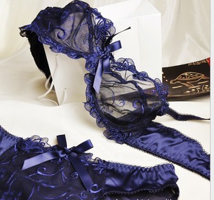 Fashion sexy embroidery ultra-thin navy blue gauze transparent bra underwear plus size sexy tops for women in 2013 free shipping