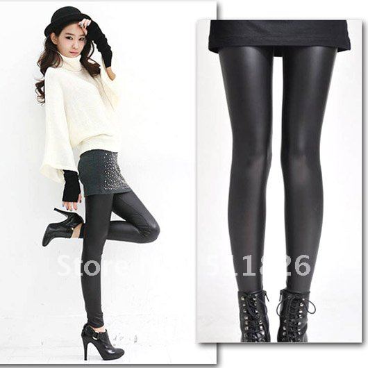 Fashion Sexy Faux Leather Boots Pants Skinny Patchwork Leggings Black Free Shipping 5139