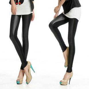 Fashion Sexy Faux Leather Boots Pants Skinny Patchwork Leggings Black Free Shipping B205