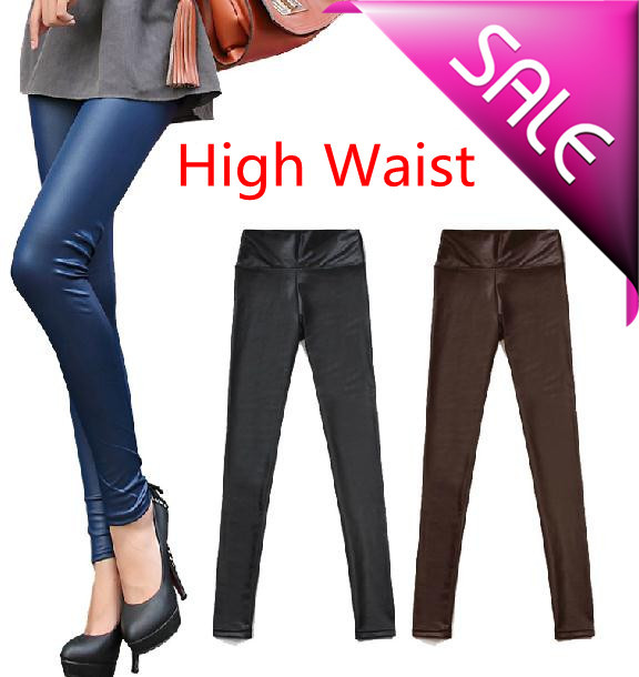 Fashion Sexy Faux Leather Skinny Leggings Tight Elastic Multicolor High Waist Pantyhose Free Shipping 9194