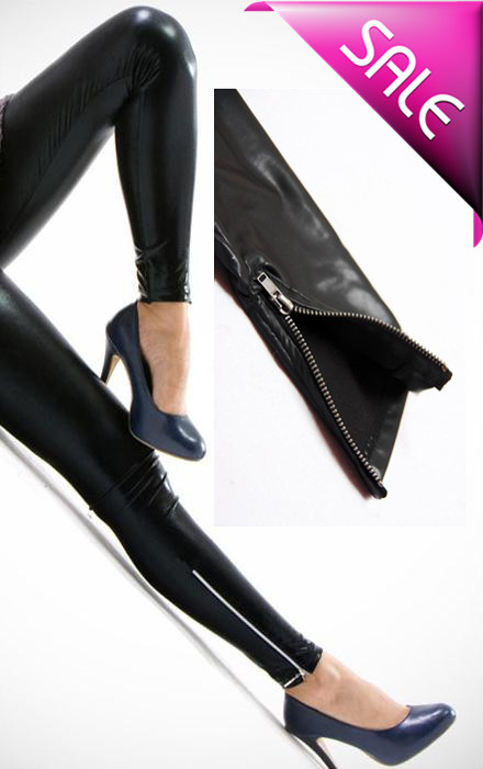 Fashion Sexy Faux Leather Zipper Leggings Punk Tight Women Pencil Pantyhose Free Shipping 9157