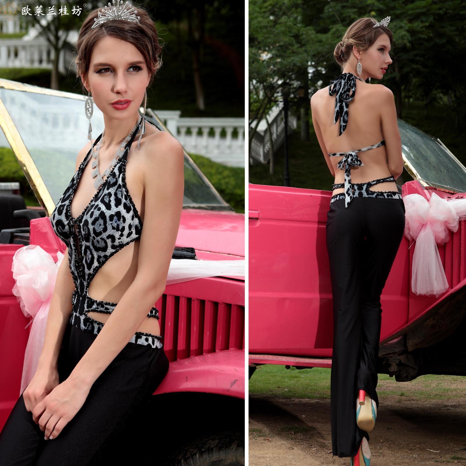fashion sexy leopard print slim one-piece jumpsuit 2193