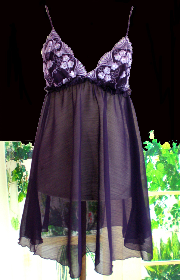 Fashion sexy sleepwear chiffon embroidered purple nightgown plus size plus size expansion bottom dress female