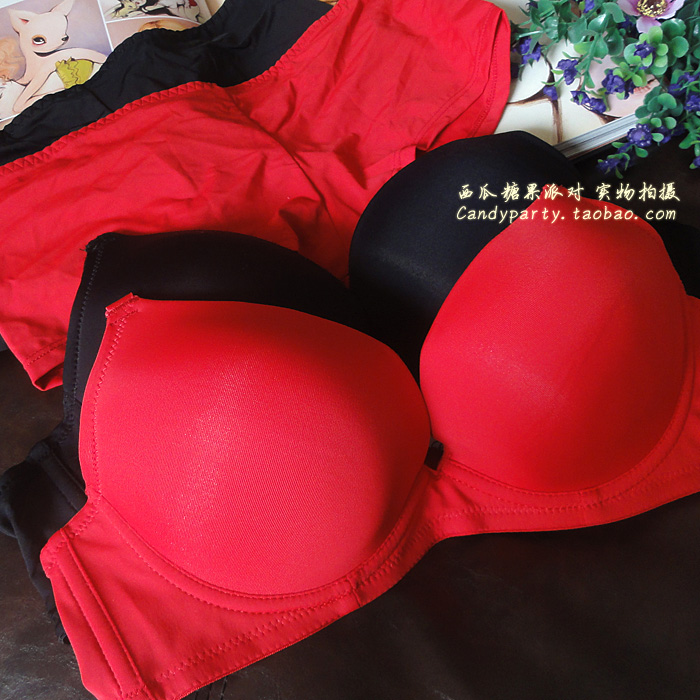 Fashion sexy solid color push up glossy thin thick women's underwear bra set
