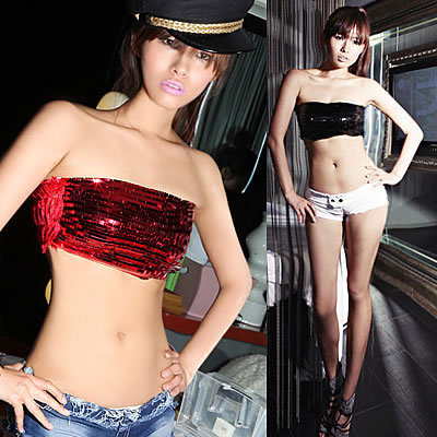 Fashion sexy stunning female ds costume fashion all-match lace paillette small tube top 8111