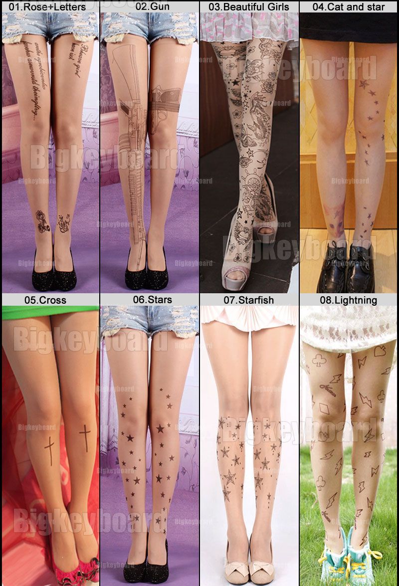 Fashion Sexy Women Tattoo Pattern Transparent Socks Tights Pantyhose Stockings Free Shipping