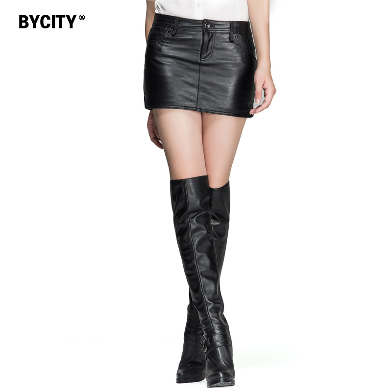 Fashion sheepskin genuine leather a bust skirt OL outfit women's plus size low-waist slim hip sexy ultra-short leather skirt