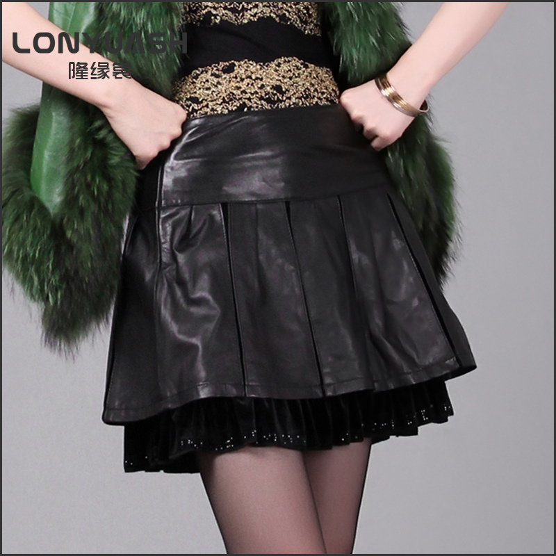 Fashion short design slim hip sheepskin genuine leather bust skirt dress a skirt