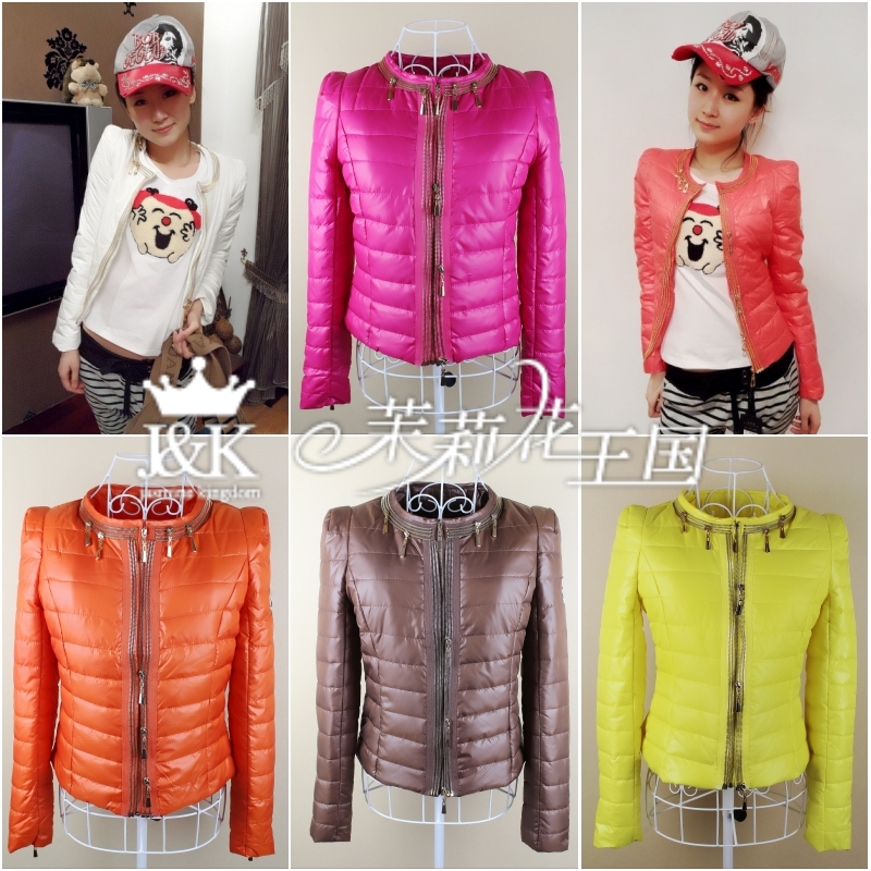 Fashion short design women's slim thin wadded jacket elegant candy color zipper o-neck cotton-padded jacket lady warm jacket