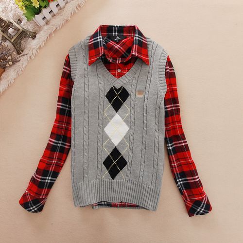 Fashion simple lattice 2012 V-neck Women slim sweater wool waistcoat sweater vest