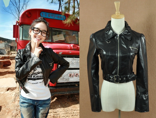 Fashion simple turn-down collar women autumn and winter 2012  short pattern high quality 'pu' leather clothing/ free shipping