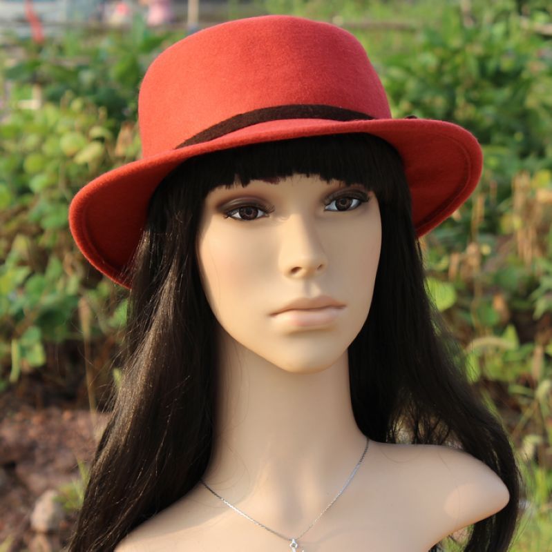 Fashion single fashion vintage bow pure woolen flat fedoras quality large brim hat