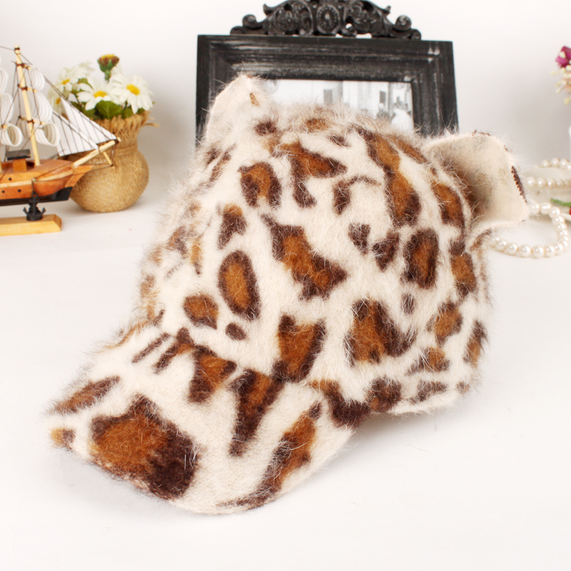 Fashion single sexy leopard print cat ears cap leopard print rabbit fur hat autumn and winter warm hat female