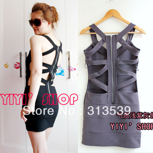 Fashion single sexy racerback bandage deep V-neck one-piece dress formal dress skirt
