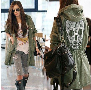Fashion Skeleton lace hooded bats loose large size woman trench coat fashion colthing  free shipping