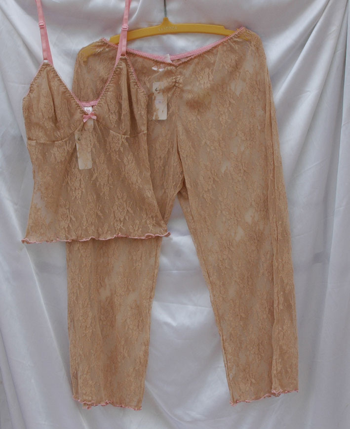 Fashion skin color transparent lace lounge sleep set separate s