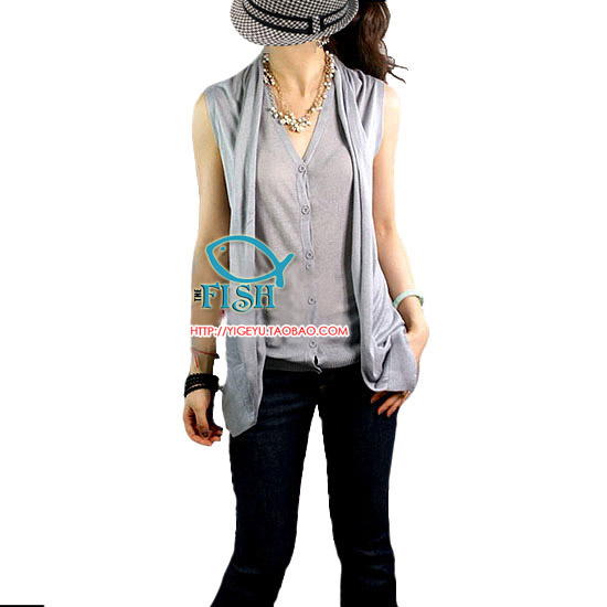 Fashion sleeveless thin cape faux two piece cardigan female sweater all-match outerwear