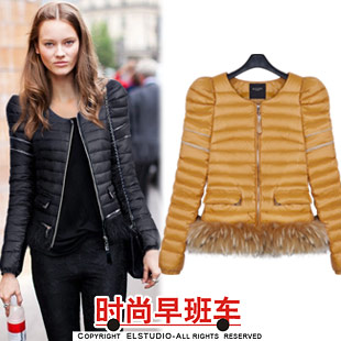 Fashion slim short design down coat raccoon fur sweep the disassemblability female jk911