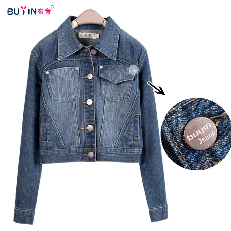 Fashion slim small cardigan water wash short design long-sleeve denim outerwear
