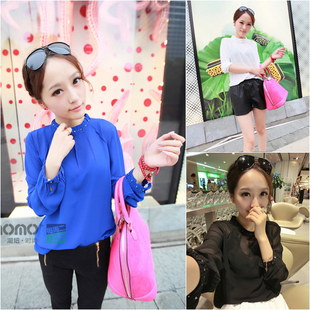 Fashion small vintage o-neck rhinestone interspersion chiffon shirt loose chiffon top