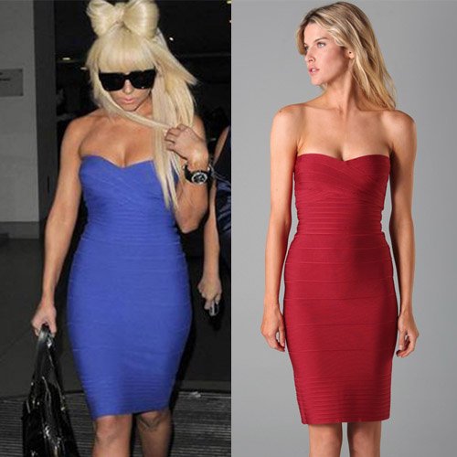 Fashion Solid Blue Black Red Women's Bandage Dress Sexy  Tube Off-Shoulder Cocktail Party Evening Mini Dresses Wholesale HL6256