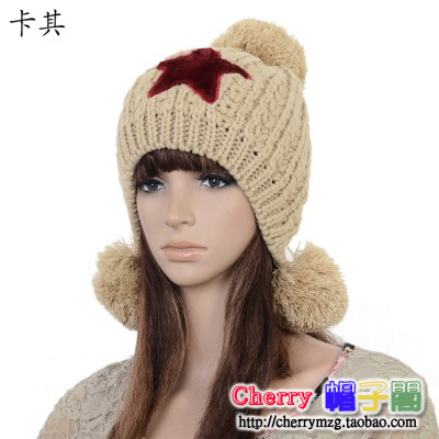 Fashion solid color hair ball knitted hat knitted 2012 autumn and winter female five-pointed star ear protector cap