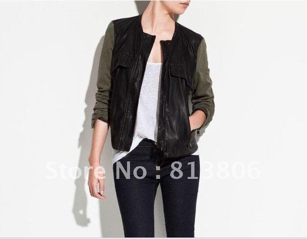 fashion   sportswear    unifrm stand collar  slim coat  military uniform Spell leather clothes   jacket