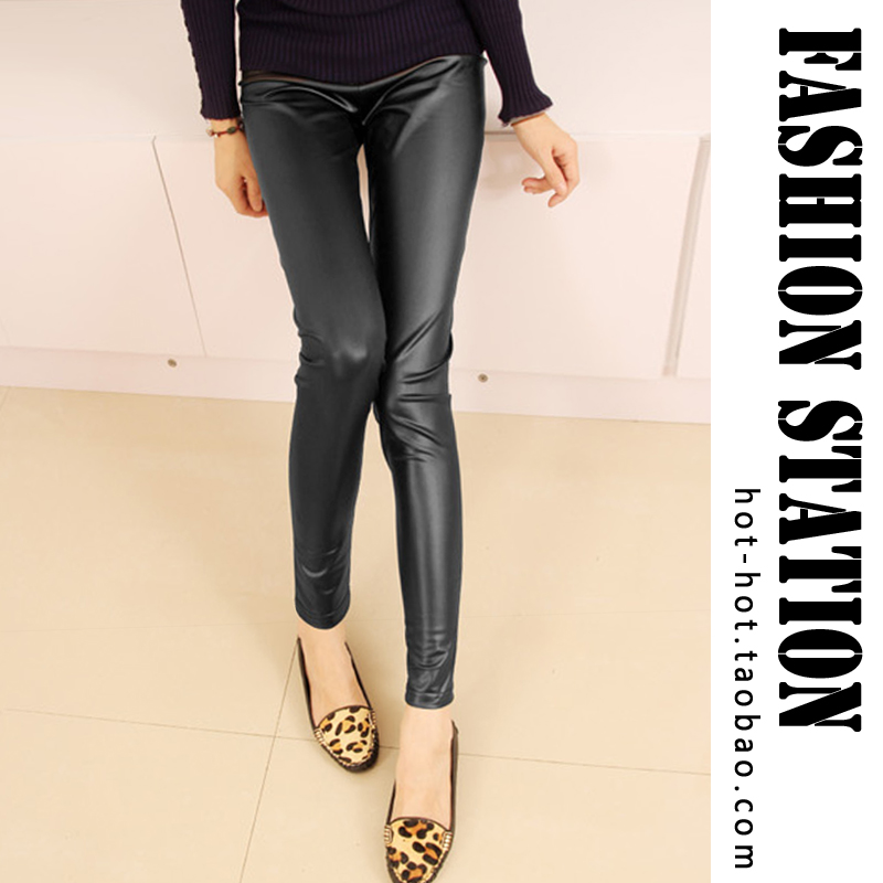 Fashion spring all-match black leather pants handsome long legging trousers female
