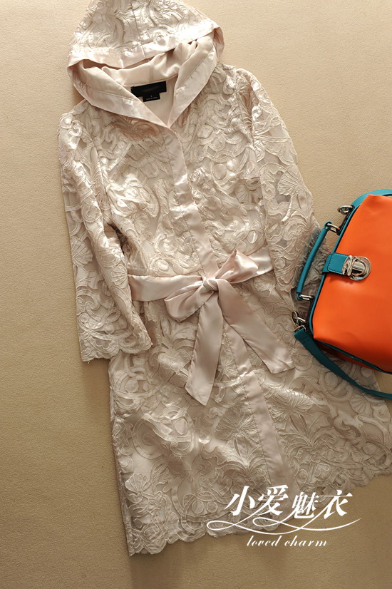 Fashion spring and summer new arrival three quarter sleeve gauze with a hood trench - -