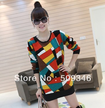Fashion Spring Autumn Pullover Sweater For Women Ladies Fleece Knitted Geometry Free Shipping