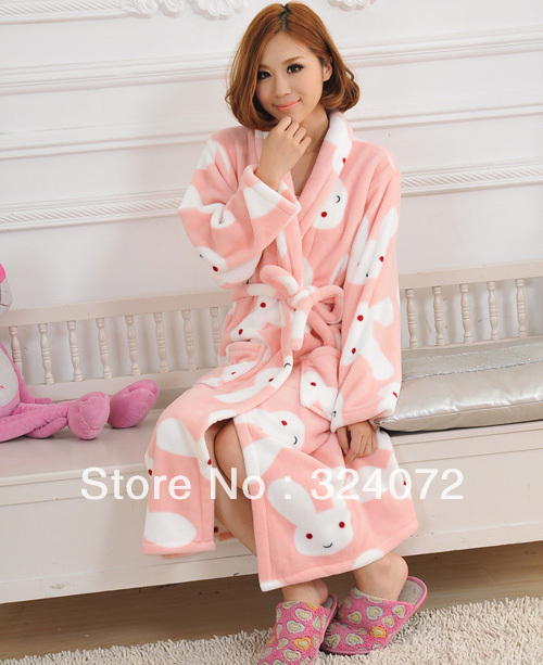 Fashion star cute rabbit coral velvet gown autumn winter home suit robe bath robe lady bathrobe pajamas