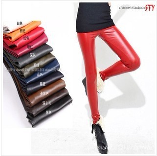 Fashion star style candy color multicolour faux leather legging trousers boot cut jeans