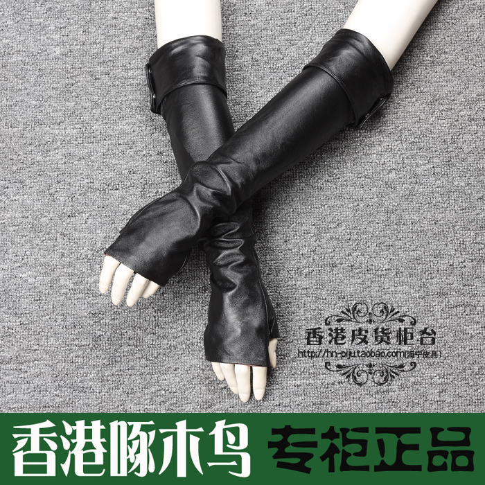 Fashion star style women's genuine leather gloves yarn lucy refers to ultra long gloves adjustable